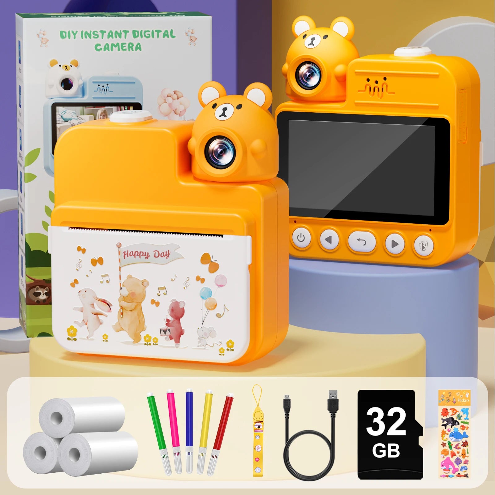 Gofunly 3.0'' Kids Instant Camera with 32G Card & 3 Print Paper, 1080P HD Kids Camera Instant Print for 6-12 Years
