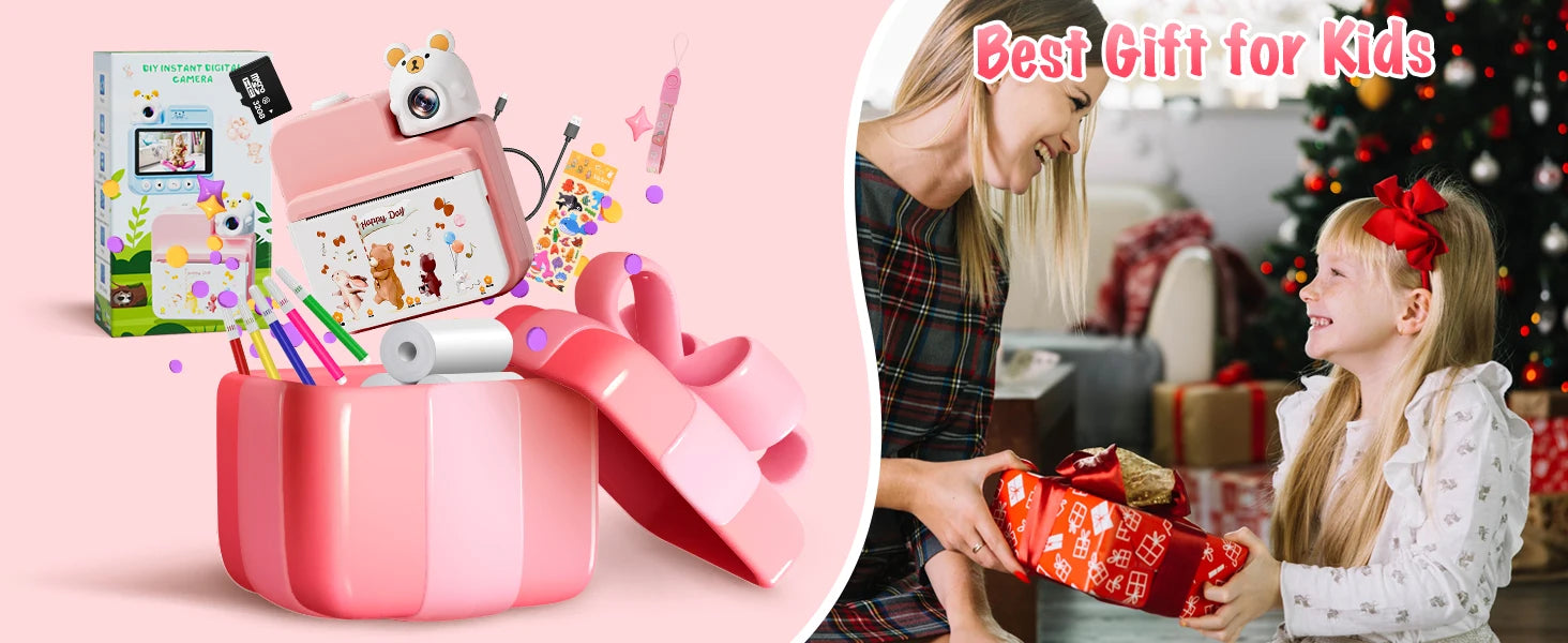 Gofunly 3.0'' Kids Instant Camera with 32G Card & 3 Print Paper, 1080P HD Kids Camera Instant Print for 6-12 Years