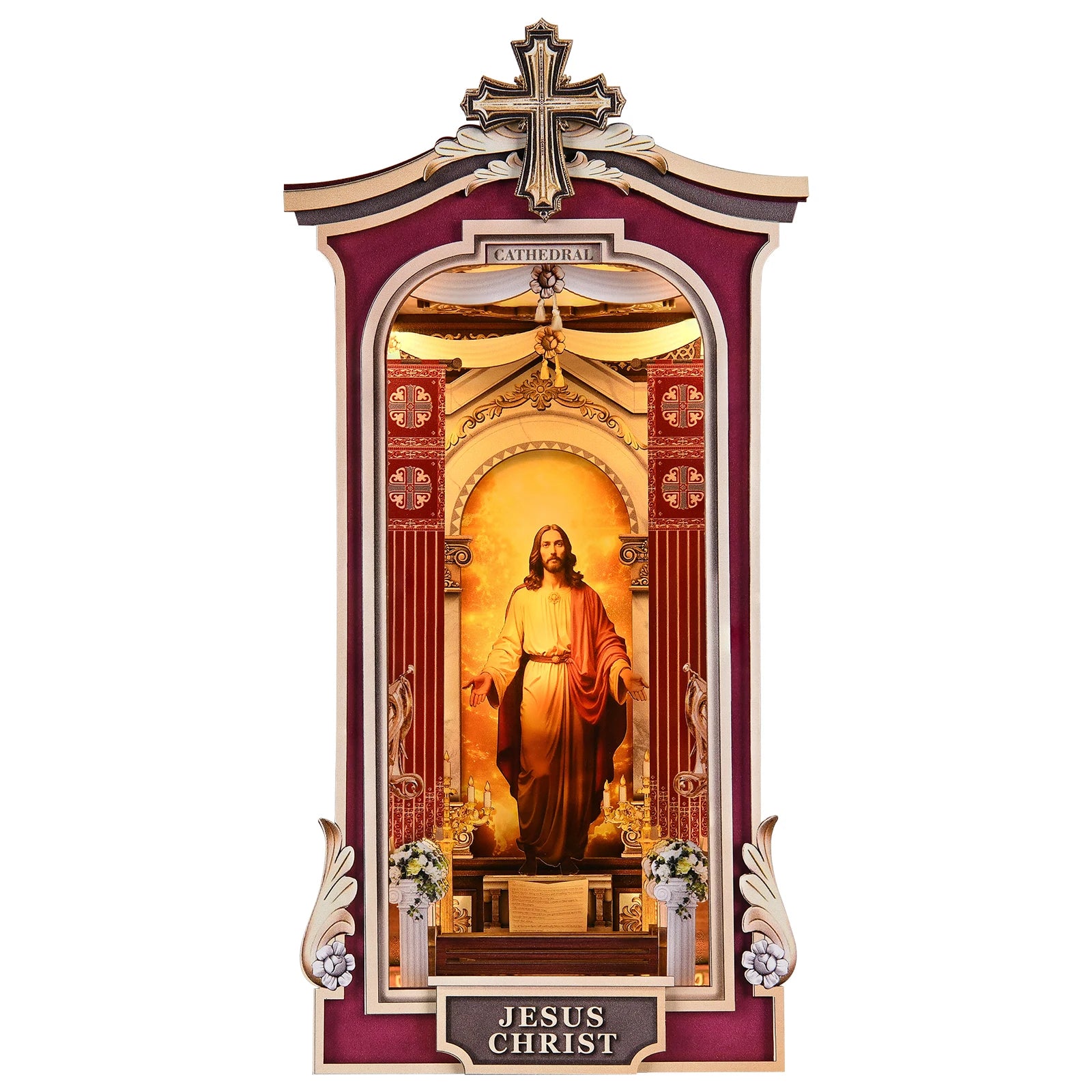 Book Nook Kit Cathedral DIY 3D Puzzle Classic Wooden Nativity Scene Ornament Bookshelf Dollhouse Model Bookend Building Home Dec