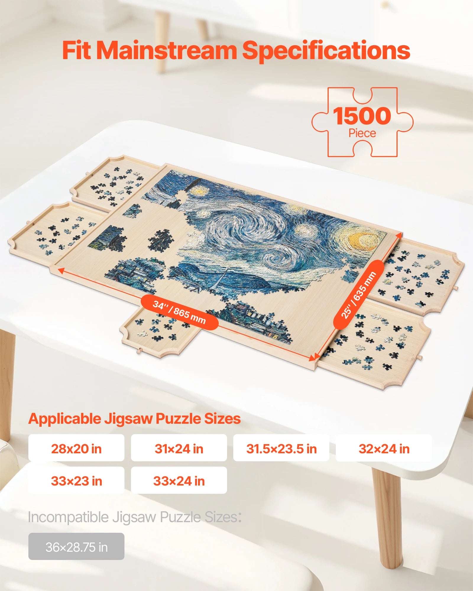 VEVOR 1500 Piece Rotating Puzzle Board with 5 Drawers and Cover Jigsaw Puzzle Wooden Table for Adults Puzzles Organizer