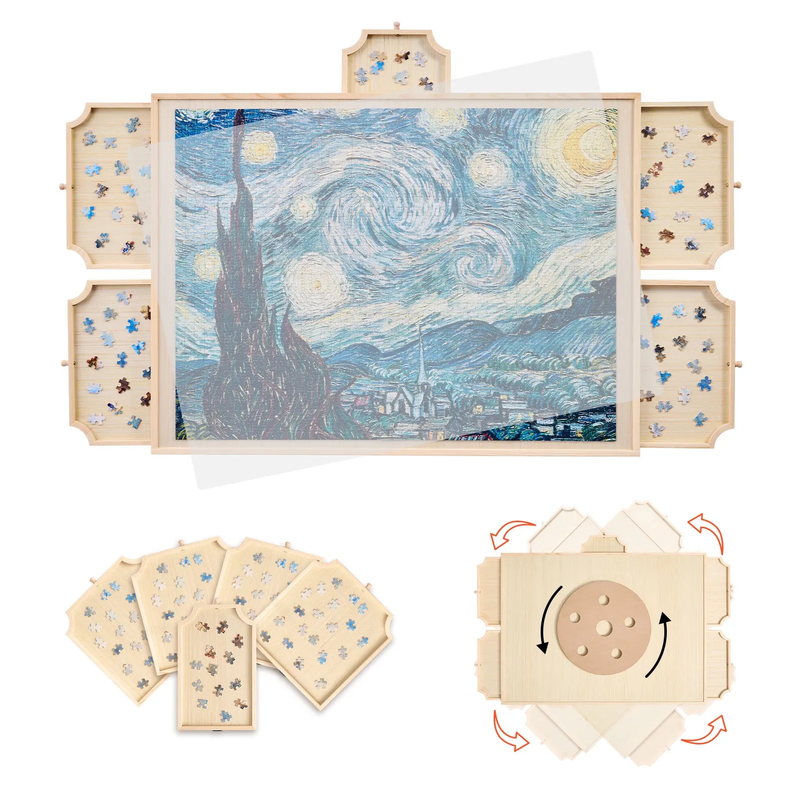 SucceBuy 1500 Piece Rotating Puzzle Board with 5 Drawers and Cover Jigsaw Puzzle Wooden Table for Adults Puzzles Organizer