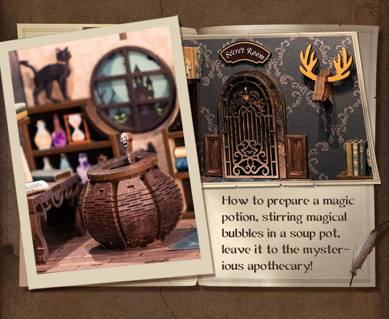 CUTEBEE Wooden 3D Puzzle DIY Book Nook Kit Miniature Dollhouse with Light Dust Cover Bookshelf Insert for Child Birthday Gift