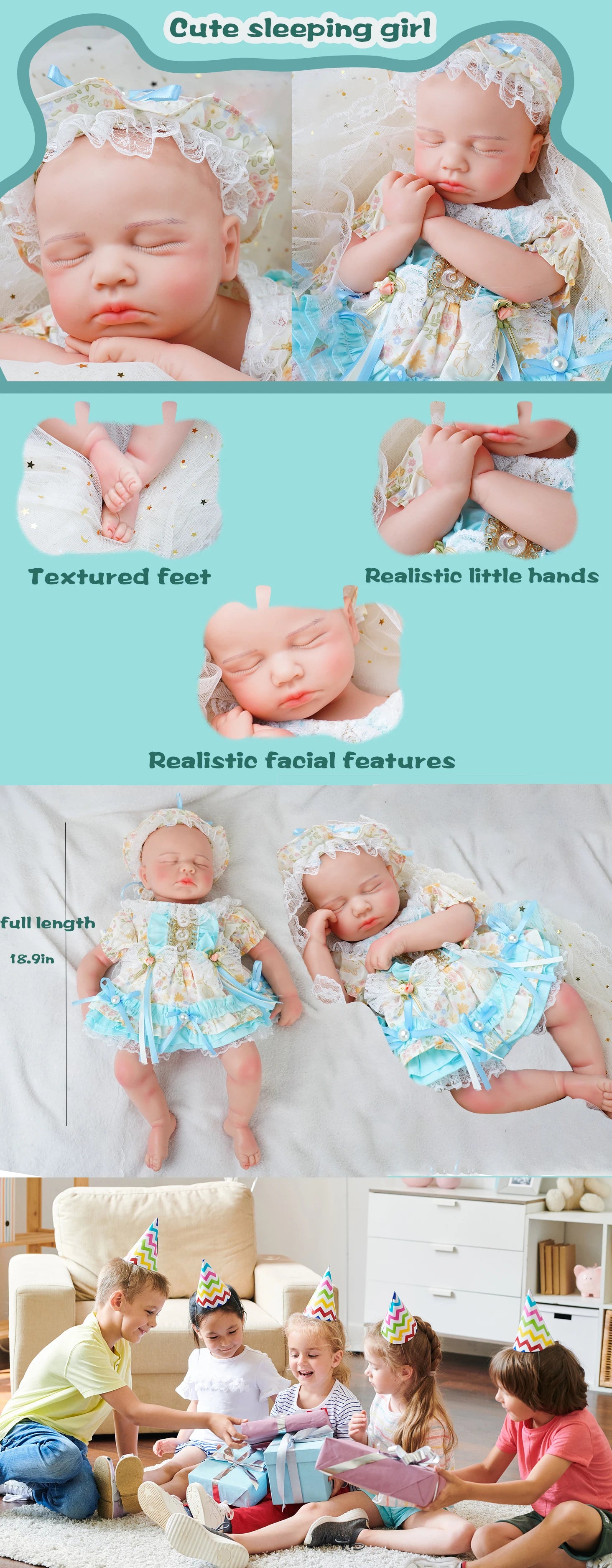 Full Body Silicone Reborn Baby Girl 18.9Inch Loulou 1:1 Lifelike Silicone Bebe Washable Newborn Dolls for Kids Teaching