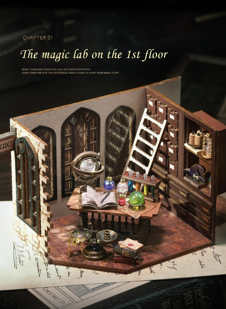 CUTEBEE DIY Wooden Dollhouse Magic Cathedral Miniature Doll House Kit with Furniture Roombox Magic Academy Toy for Birthday Gift