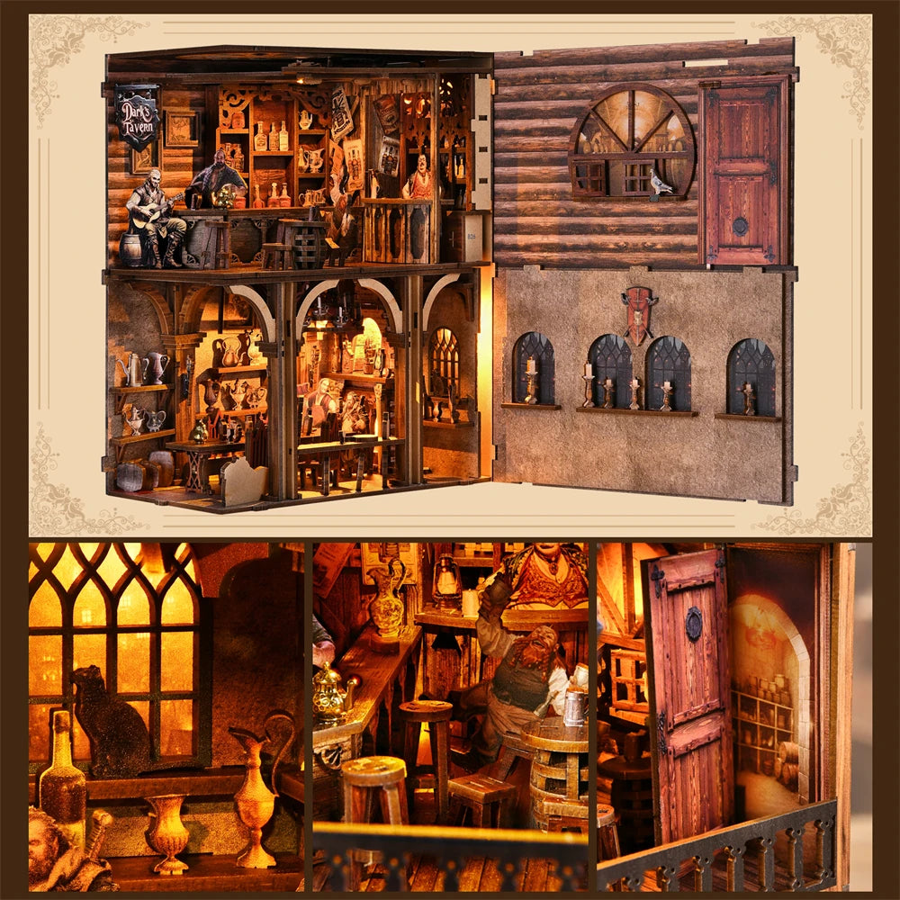 Book Nook Kit Sean's Bar DIY Wooden Puzzle Whiskey Bar Beer bar Bookshelf Dollhouse Model Bookend Building Home Decoration