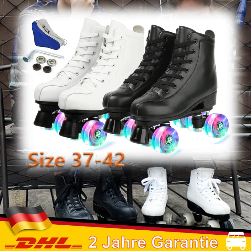 Double Row Roller Skate Shoes Flashing 4 Wheels Skates Size 37 38 39 40 41 Women Men Beginner Outdoor Skating Quad Sneakers Gift