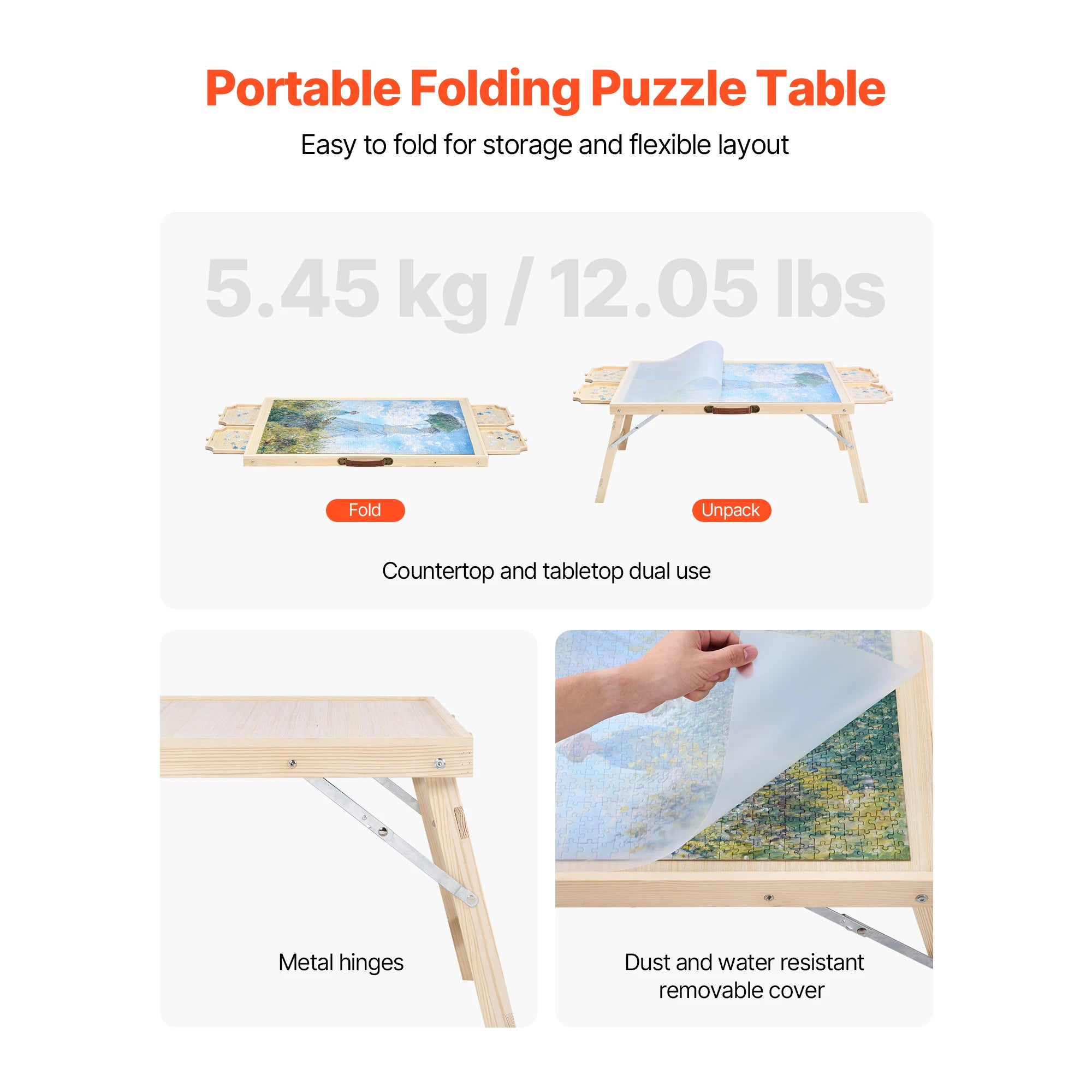 SucceBuy 1500 Piece Puzzle Table with Folding Legs 4 Drawers & Cover Portable Wooden Board Jigsaw Puzzle Accessories for Adults