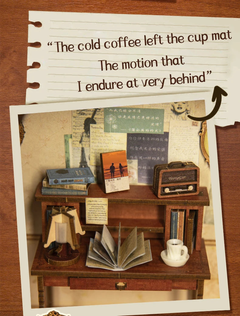 CUTEBEE Wooden Dollhouse Kit Miniature Doll House Kits Booknook Bookshelf Book Nook with Dust Cover Bookends Christmas Gift