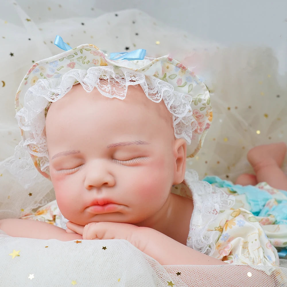 Full Body Silicone Reborn Baby Girl 18.9Inch Loulou 1:1 Lifelike Silicone Bebe Washable Newborn Dolls for Kids Teaching