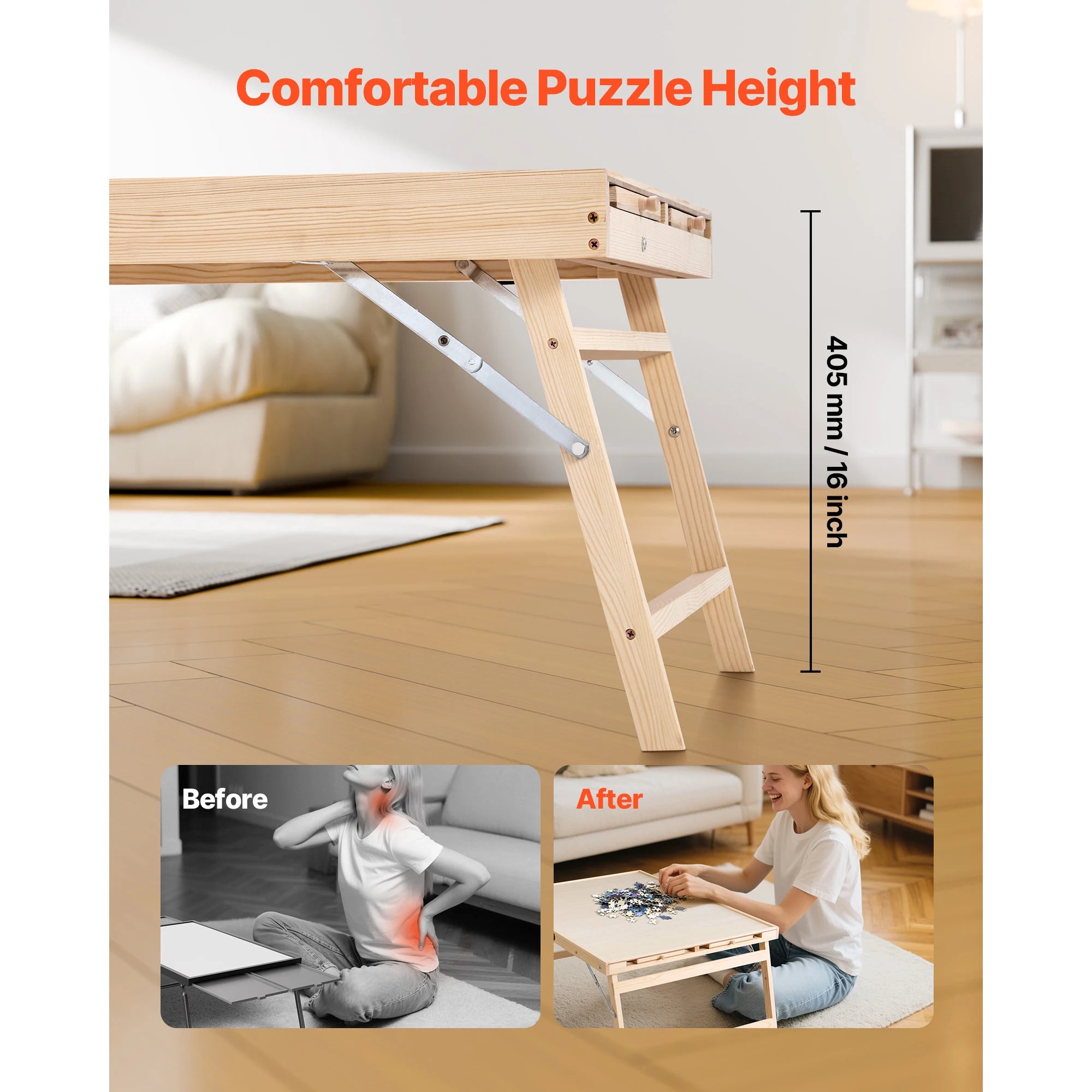 SucceBuy 1500 Piece Puzzle Table with Folding Legs 4 Drawers & Cover Portable Wooden Board Jigsaw Puzzle Accessories for Adults