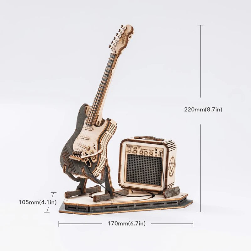 Robotime ROKR Electric Guitar 3D Wooden Puzzle for Kids Adults Assembly Creative Toys Building Block Set for Christmas Gifts