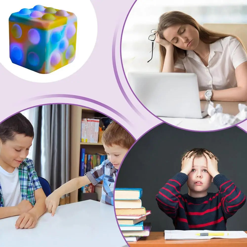 Dice Stress Ball Dice Stress Relief Toy Silicone Pop Bubbles 3D Dice Shaped Squeeze Stress Toys Venting Toy Stress Reliever For