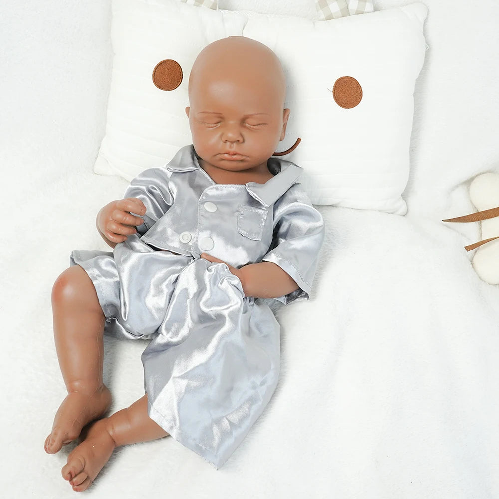Full Body Silicone Reborn Baby Boy Loulou 18.9Inch 1:1 Lifelike Silicone Bebe Washable Newborn Dolls for Kids Teaching