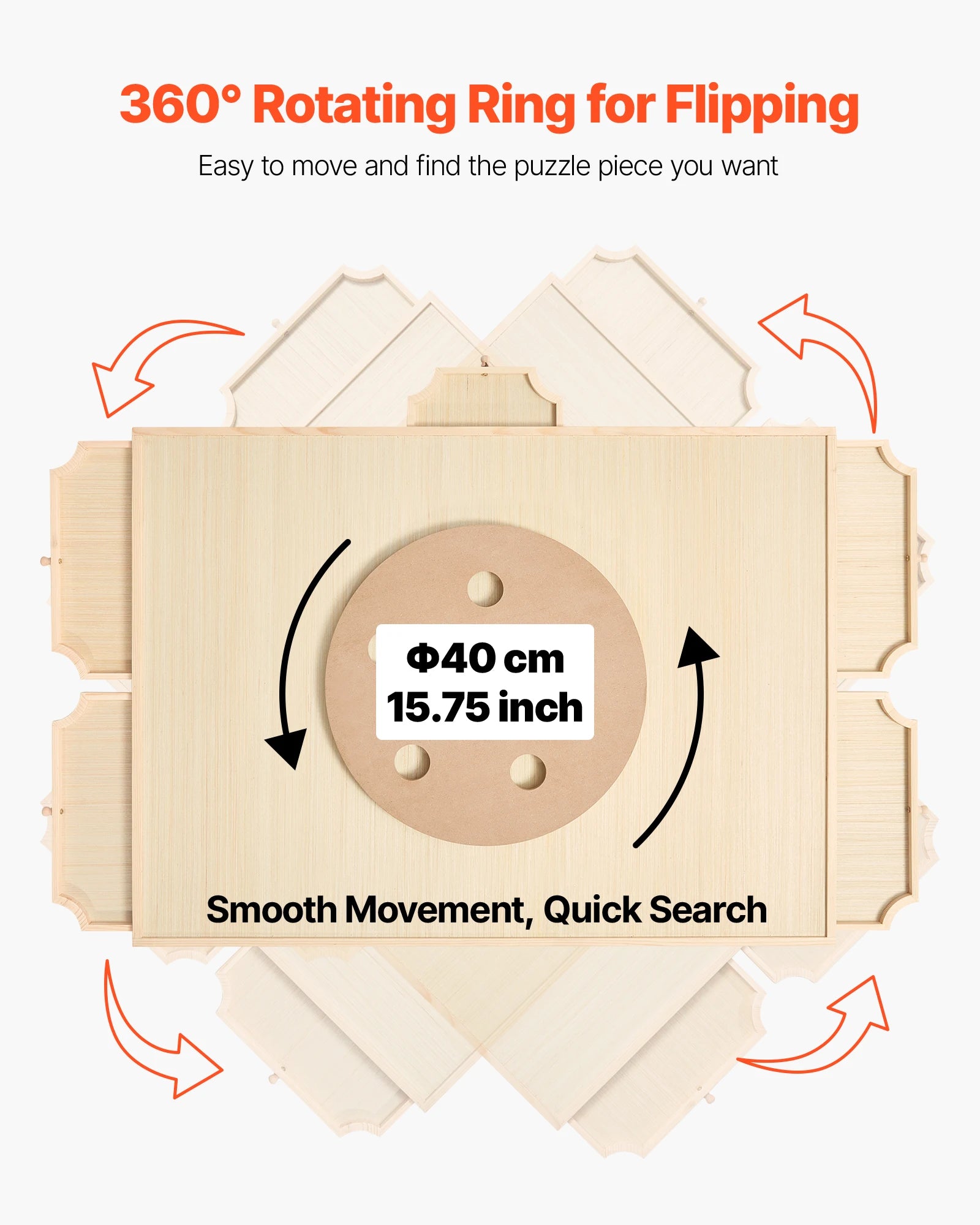 VEVOR 1500 Piece Rotating Puzzle Board with 5 Drawers and Cover Jigsaw Puzzle Wooden Table for Adults Puzzles Organizer