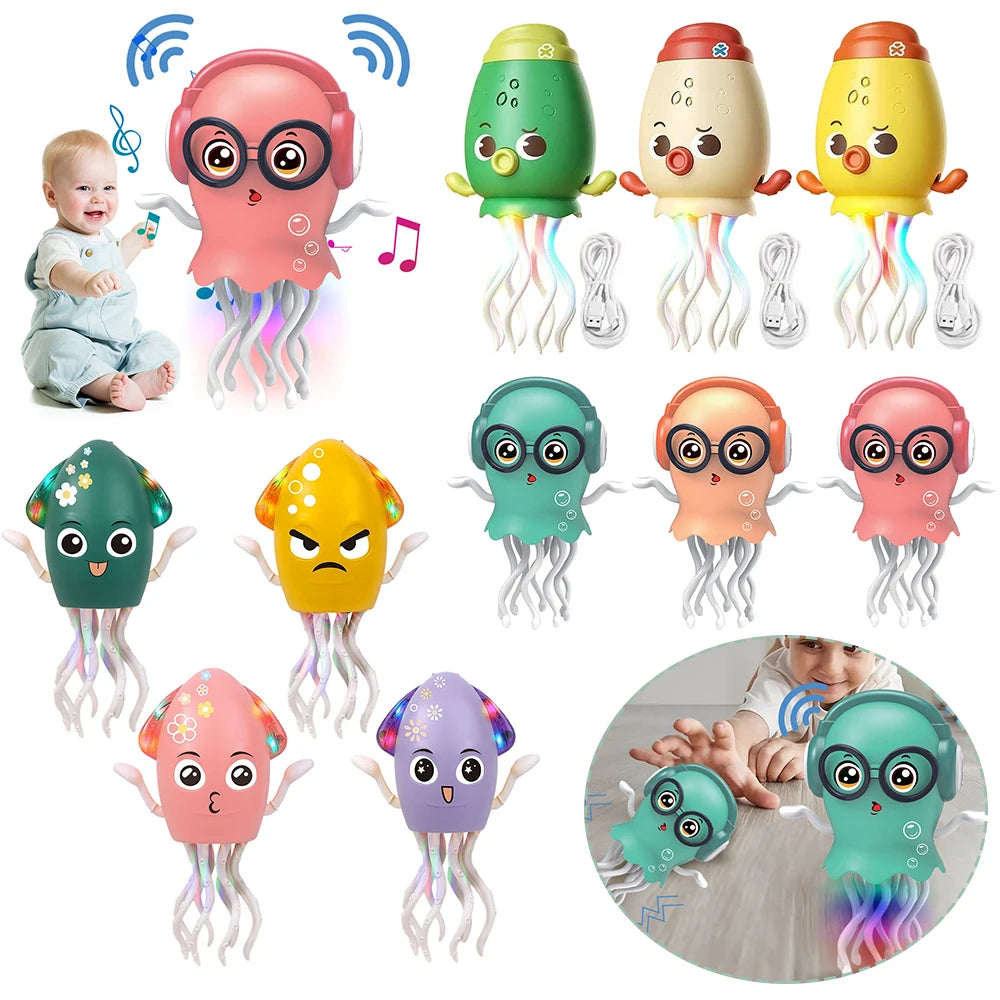 Dancing Funny Octopus Toy Smart Obstacle Avoidance Interactive Moving Toys Electronic Light Up Music Toys for Office Desk Decor