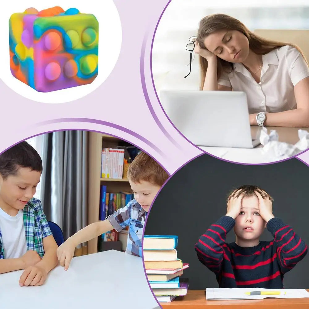 Dice Stress Ball Dice Stress Relief Toy Silicone Pop Bubbles 3D Dice Shaped Squeeze Stress Toys Venting Toy Stress Reliever For