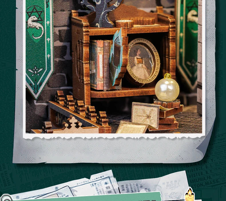 CUTEBEE Wooden 3D Puzzle DIY Book Nook Kit Miniature Dollhouse with Light Dust Cover Bookshelf Insert for Child Birthday Gift