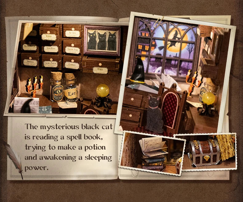 CUTEBEE Wooden 3D Puzzle DIY Book Nook Kit Miniature Dollhouse with Light Dust Cover Bookshelf Insert for Child Birthday Gift