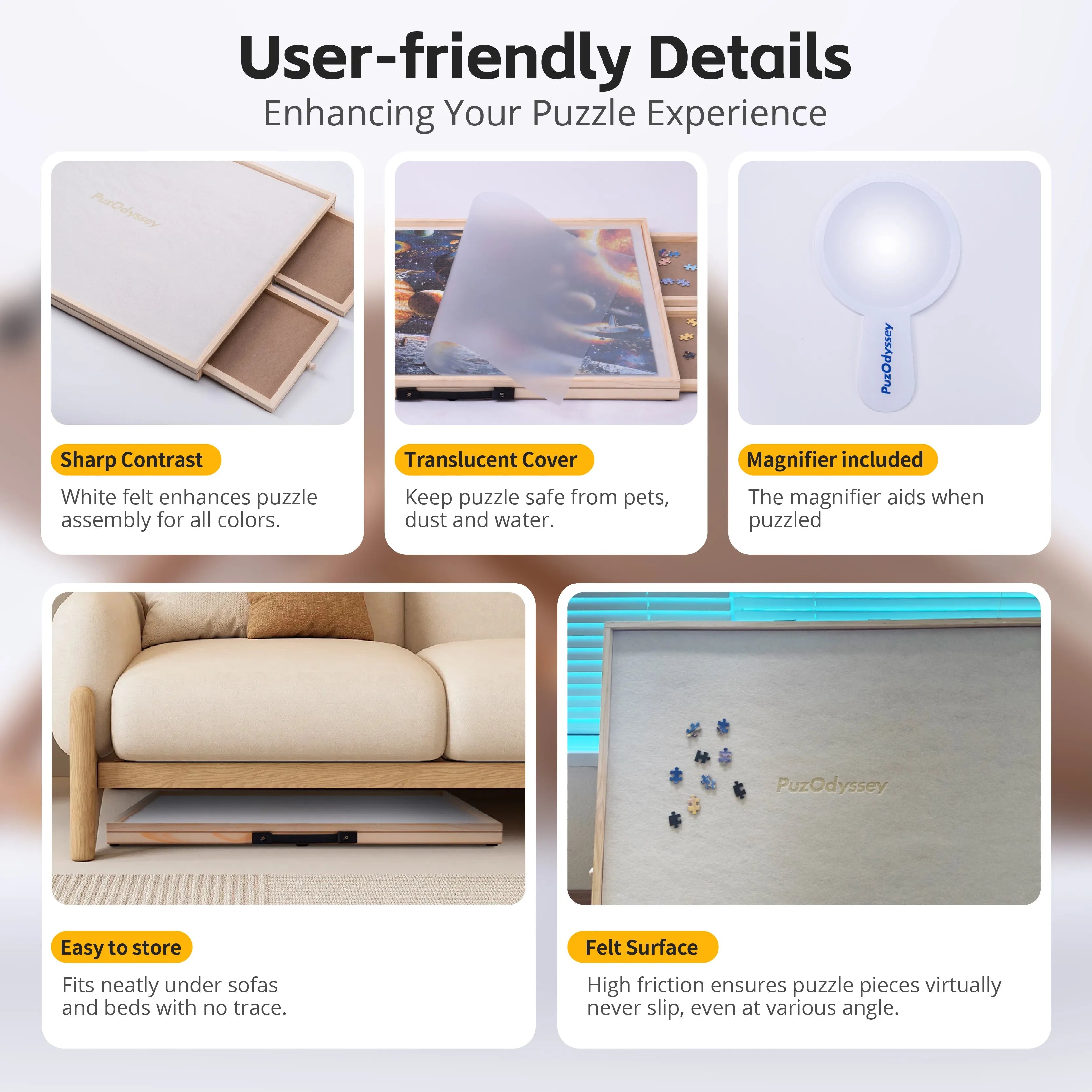 PuzOdyssey 1500 Pieces Rotating & Tilting 2-in-1 Puzzle Board 26" x 35" with 4 Drawers 1 White Puzzle Mat 1 Lazy Susan for Adult