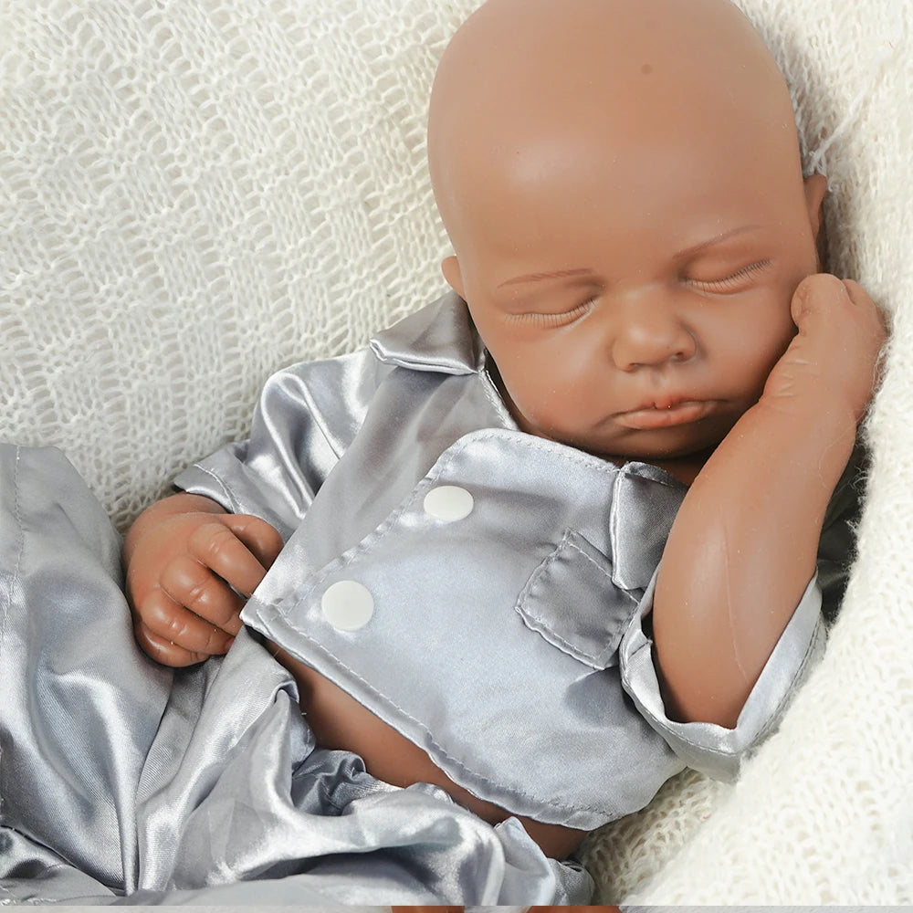 Full Body Silicone Reborn Baby Boy Loulou 18.9Inch 1:1 Lifelike Silicone Bebe Washable Newborn Dolls for Kids Teaching