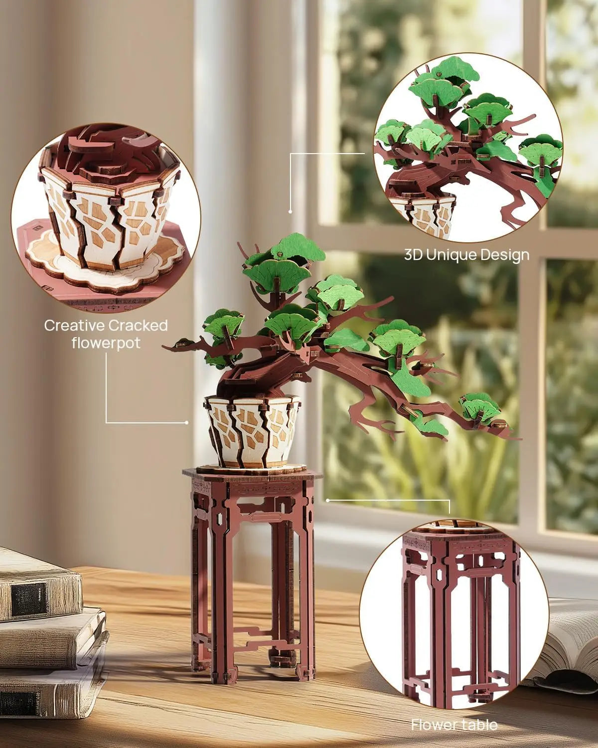 Robotime Rolife 3D Wooden Sakura Bonsai Puzzle Easy Assembly Evergreen Pine Bonsai Kit Christmas Gift for Family Home Decoration