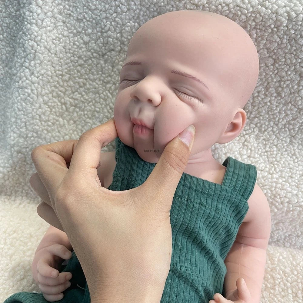 Realistic Weight & Poseable Limbs 19Inch Silicone Reborn Baby Boy Washable Asleep Doll for Childcare Training Birthday Gift