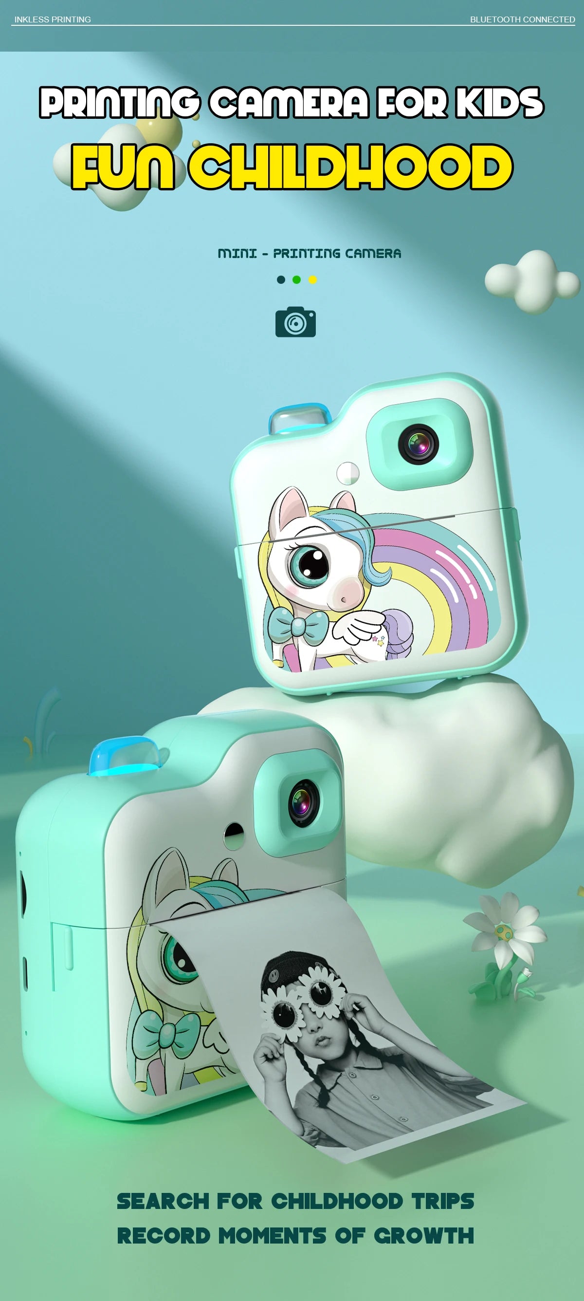 Children Camera Mini Instant Print Digital Camera 32G TF Card Inkless Printing Paper Kids Video Educational Toys For Kids Gift