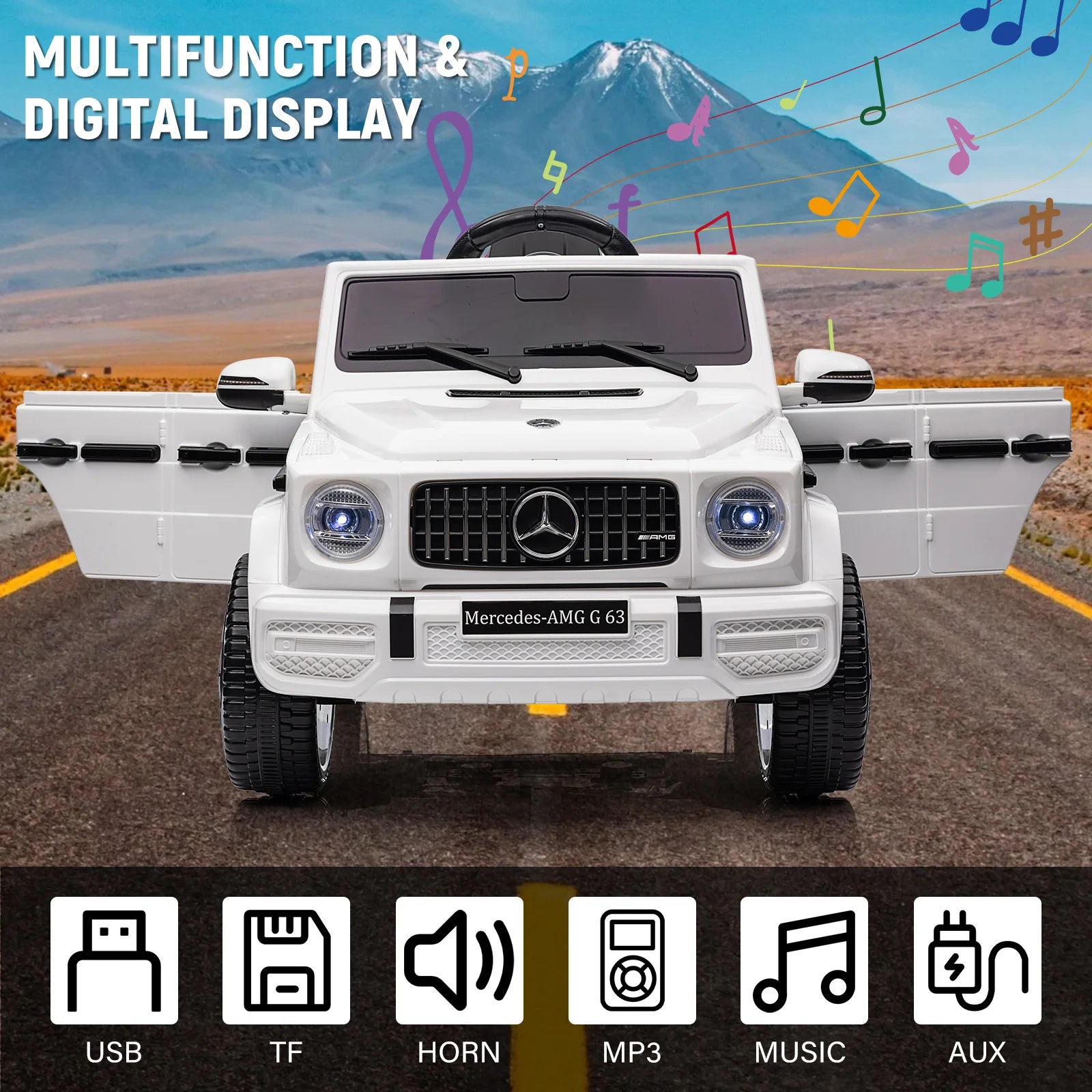 Electric Car for Kids 12V Ride on Toy Remote Control Wheels Suspension Safety Lock LED Light Music MP3 USB Bluetooth 3-8 Years