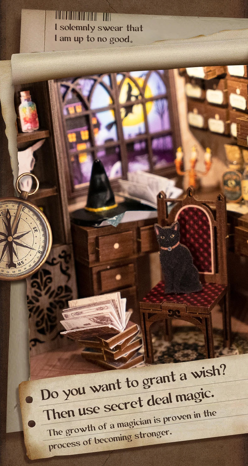 CUTEBEE Wooden 3D Puzzle DIY Book Nook Kit Miniature Dollhouse with Light Dust Cover Bookshelf Insert for Child Birthday Gift