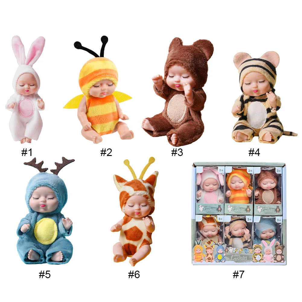 1/6 Pcs 11cm Mini Reborn Baby Doll Simulation Rebirth Dolls Toy with Animal Clothes Sleep Series Reborn Baby Doll Movable Joints