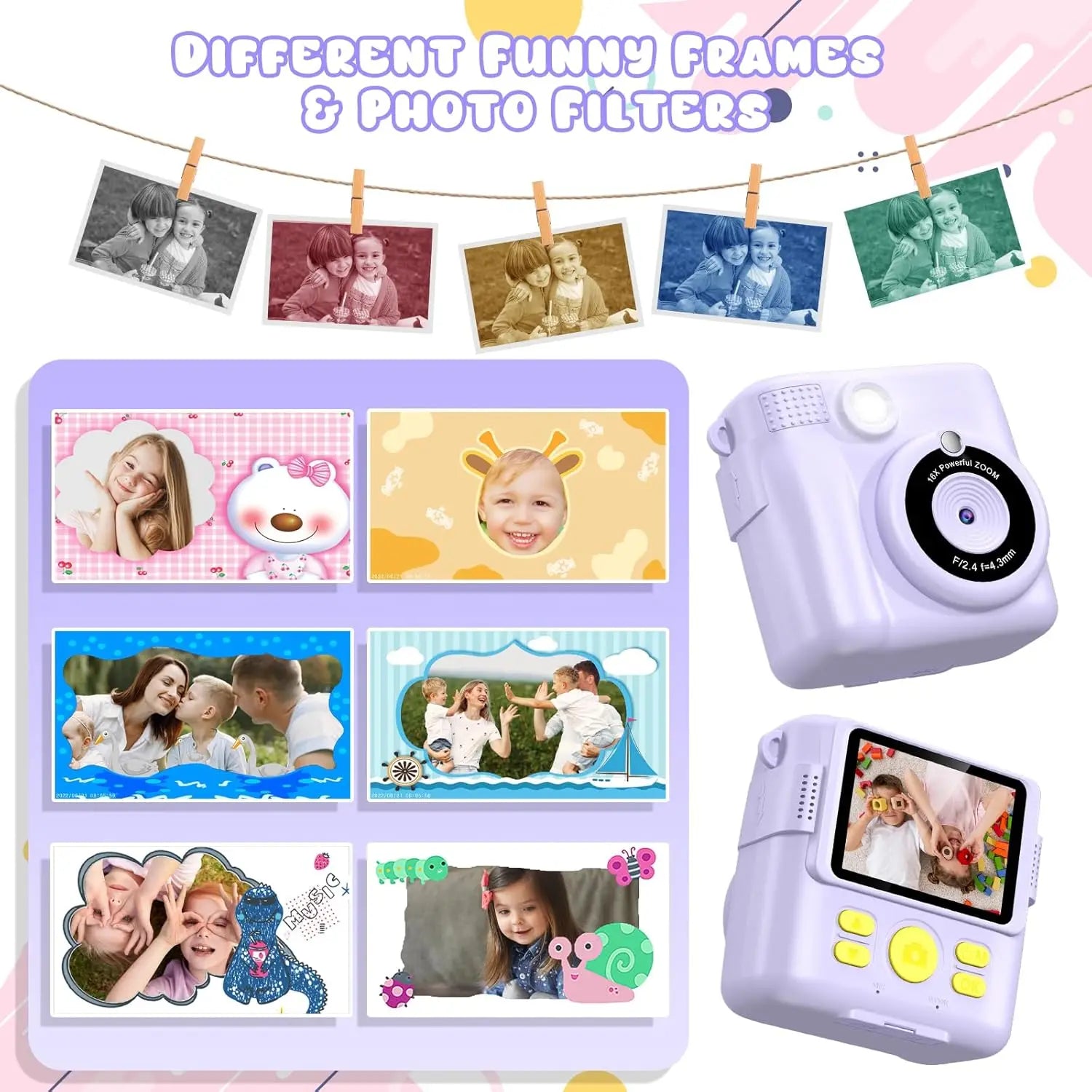 Gofunly Children's Instant Print Camera Thermal Printing Digital Camera 2.4" 1080P Camera Toy For 6-12 Years