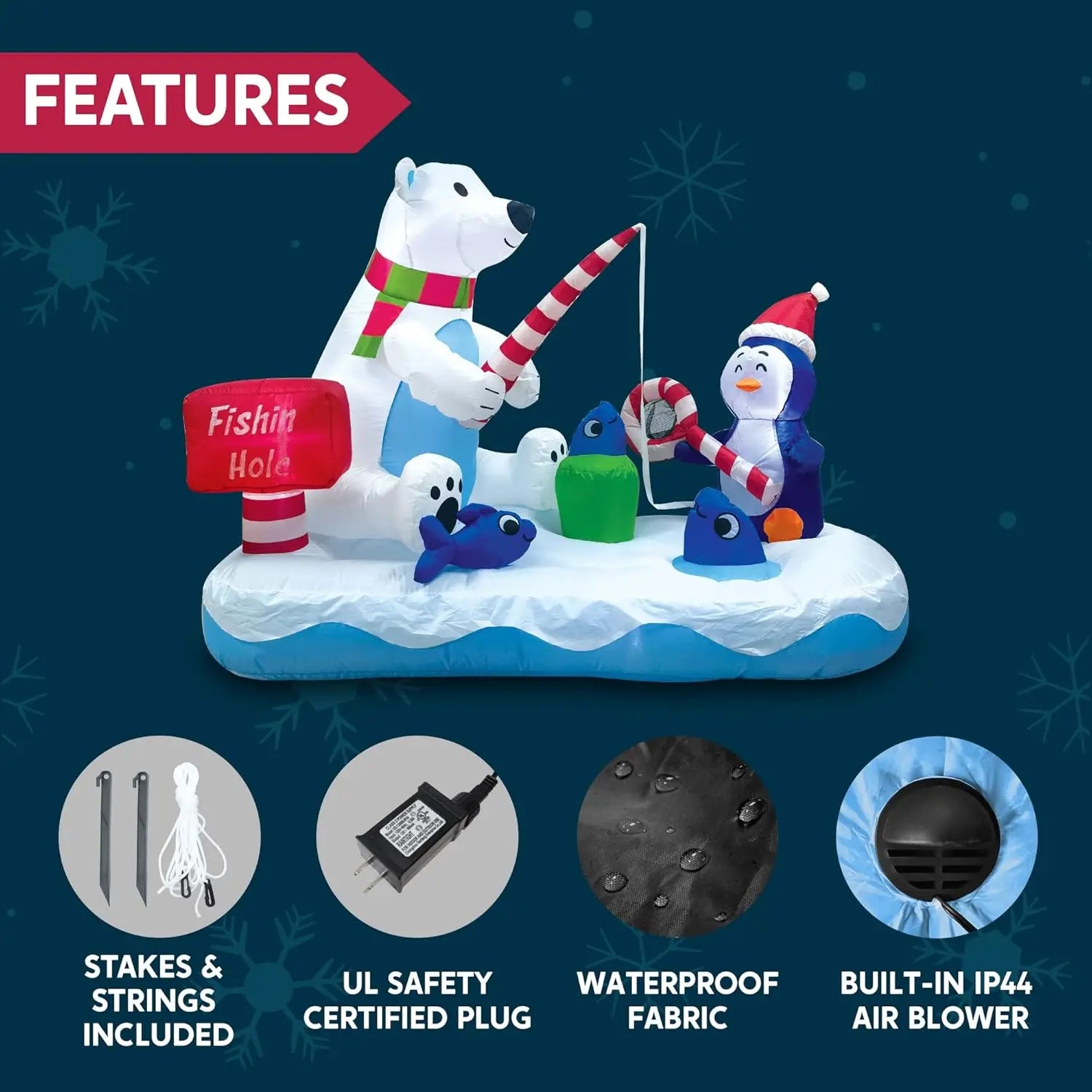 JOYFY 6 FT Long Christmas Inflatable Penguin & Polar Bear Decoration,Blow Up Yard Decoration for Christmas Party Decorations