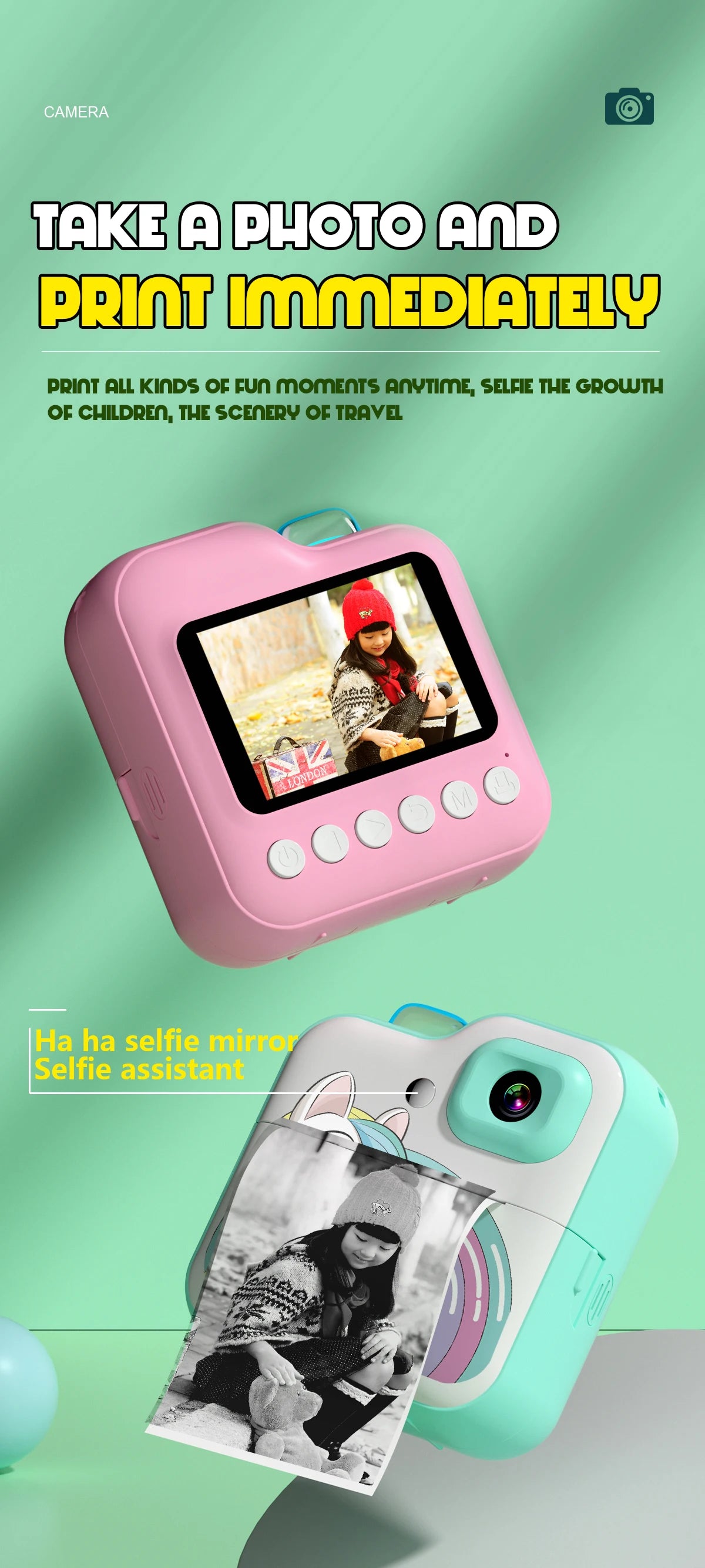 Children Camera Mini Instant Print Digital Camera 32G TF Card Inkless Printing Paper Kids Video Educational Toys For Kids Gift