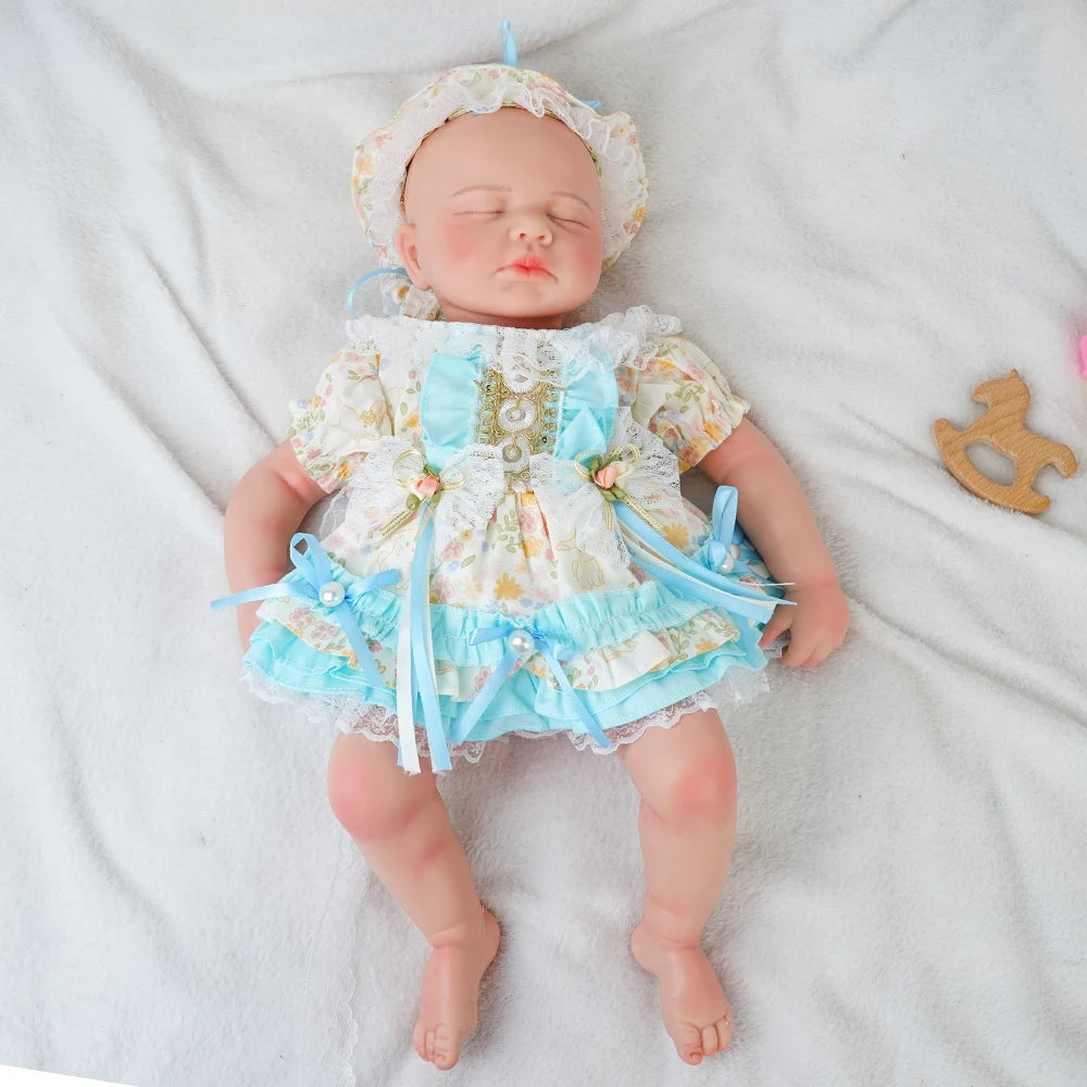 Full Body Silicone Reborn Baby Girl 18.9Inch Loulou 1:1 Lifelike Silicone Bebe Washable Newborn Dolls for Kids Teaching