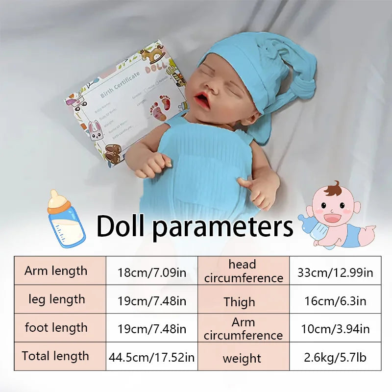 MALETOFE 45cm Reborn Full Body Silicone Baby Doll Panda Clothes Realistic Real Soft Girl For Children Cut Clever Baby