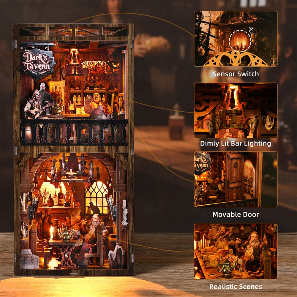 Book Nook Kit Sean's Bar DIY Wooden Puzzle Whiskey Bar Beer bar Bookshelf Dollhouse Model Bookend Building Home Decoration