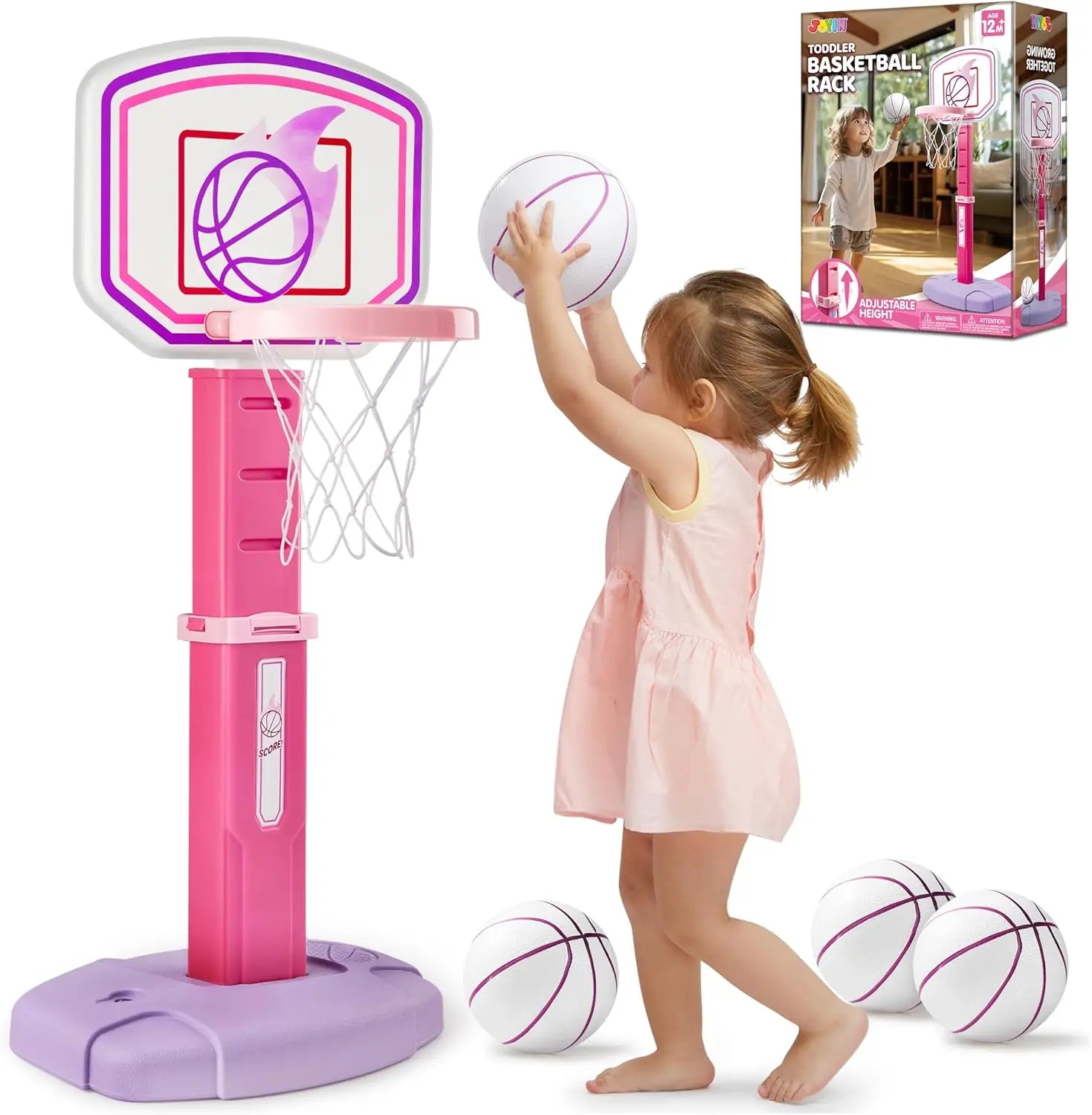 JOYFT Toddler Basketball Hoop Indoor Basketball Game Set Adjustable Kids Basketball Goal With 4 Balls