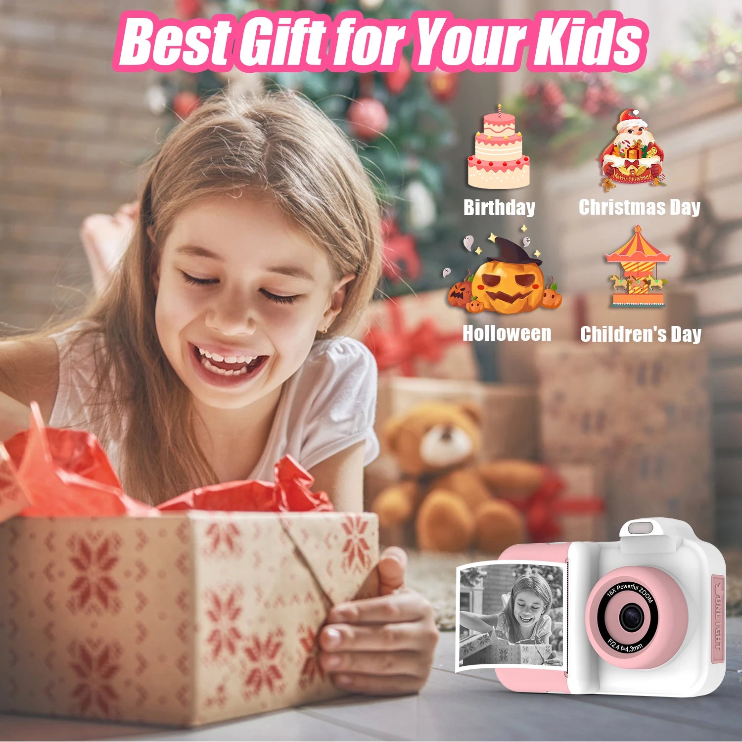 Children Camera Instant Print Camera For Kids Dual Lens Video Recording Photo Thermal Printing Mini Digital Camera With 32G Card