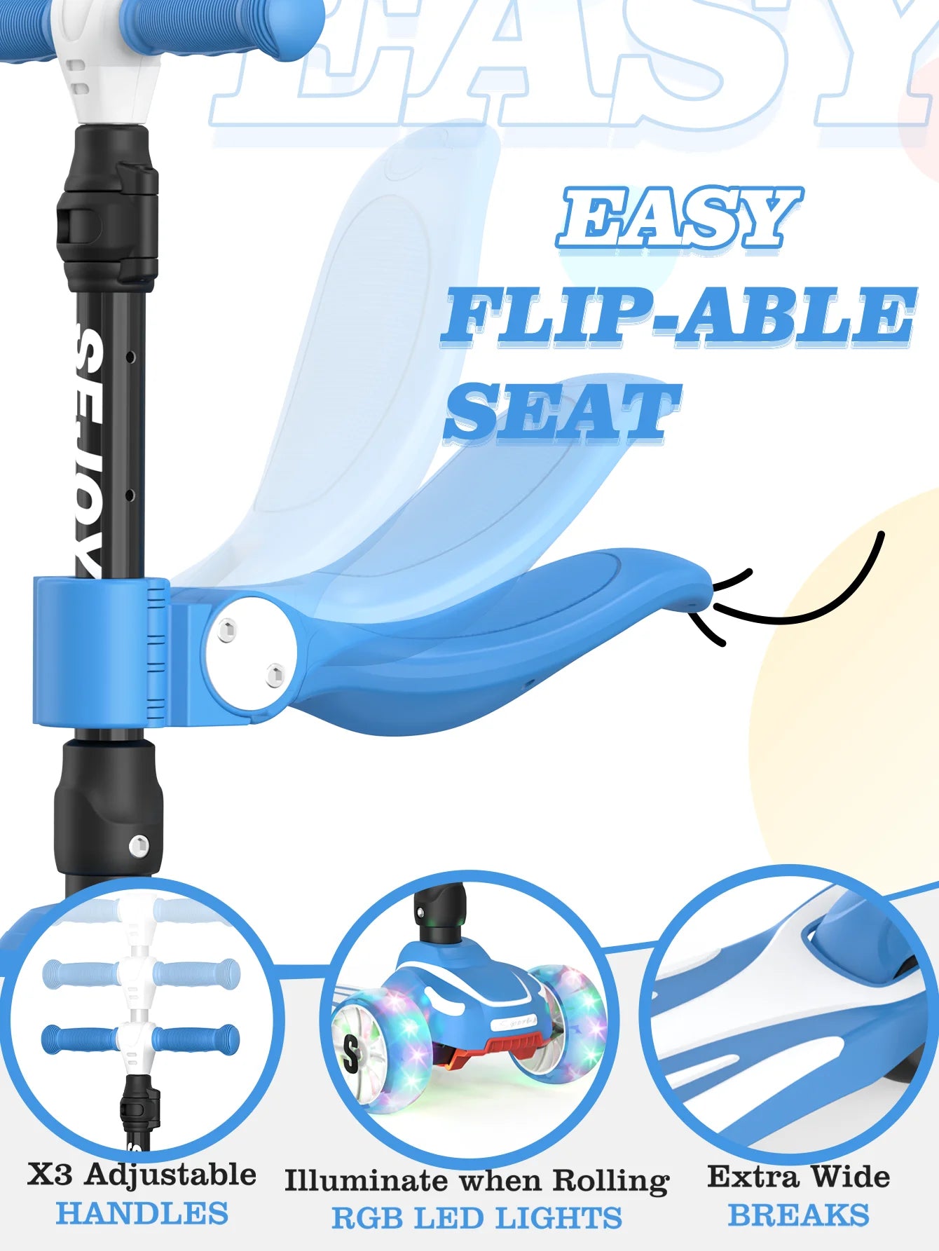 SEJOY Kick Scooter for Kids with 3 Light Up Wheels and Adjustable Height,Children's Foot Scooters,Baby Toys Gift