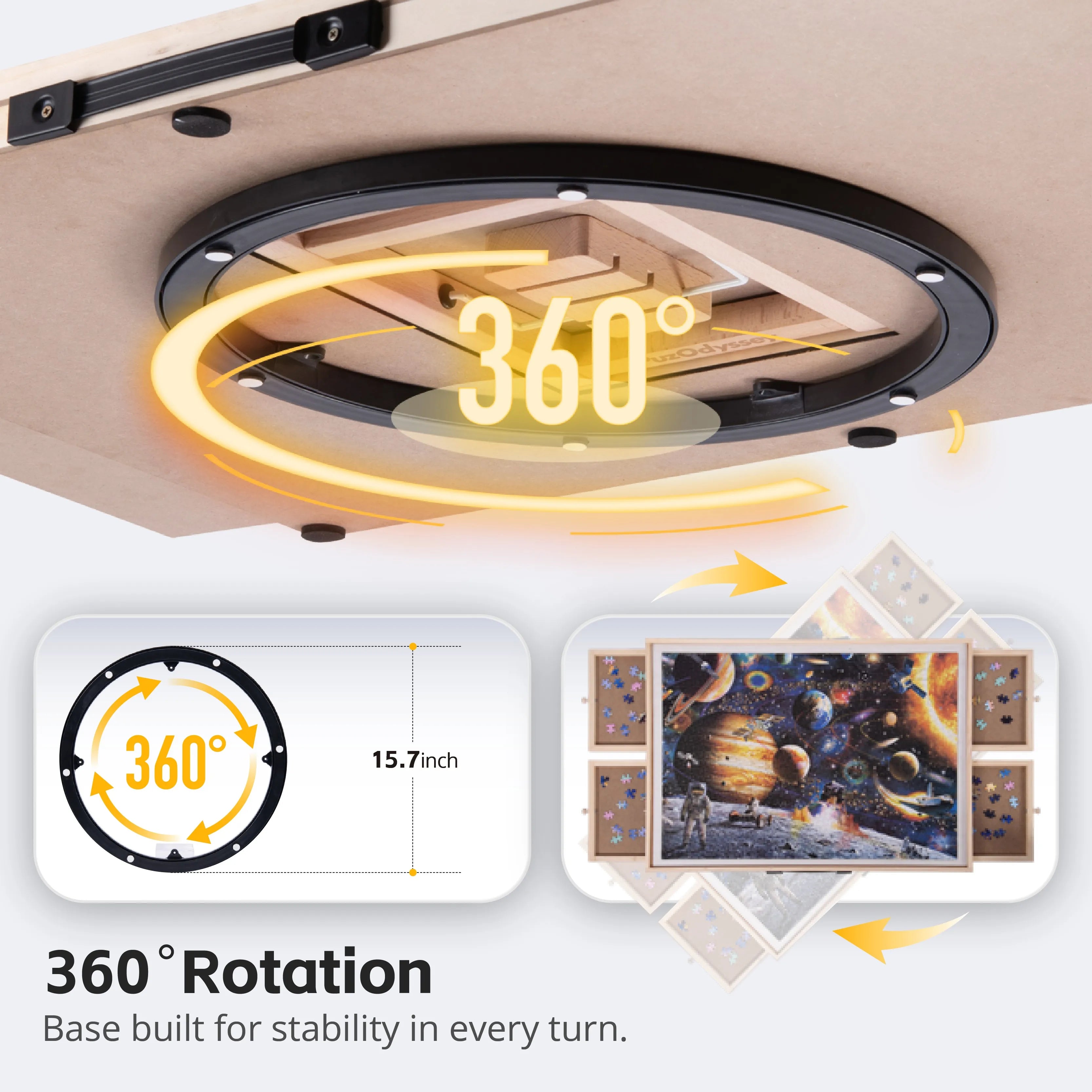 PuzOdyssey 1500 Pieces Rotating & Tilting 2-in-1 Puzzle Board 26" x 35" with 4 Drawers 1 White Puzzle Mat 1 Lazy Susan for Adult