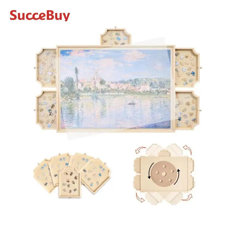 VEVOR 1000 Piece Rotating Puzzle Board with 5 Drawers  Portable Wooden Table Jigsaw Puzzle Accessories for Adults and Kids
