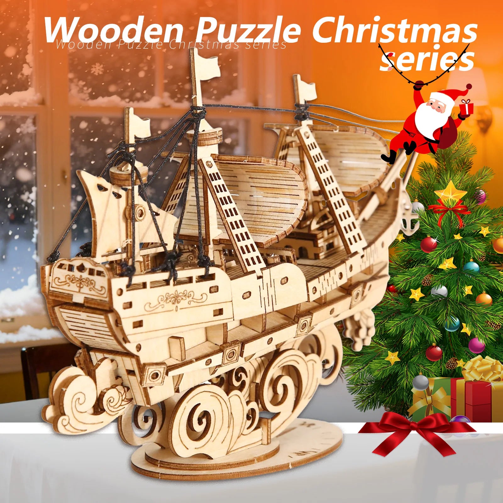 3D Wooden Puzzles Ocean Sailboat Display Model Kit, Brain Teaser Building Set & Collectible Gift for Adults Teens Christmas Birt