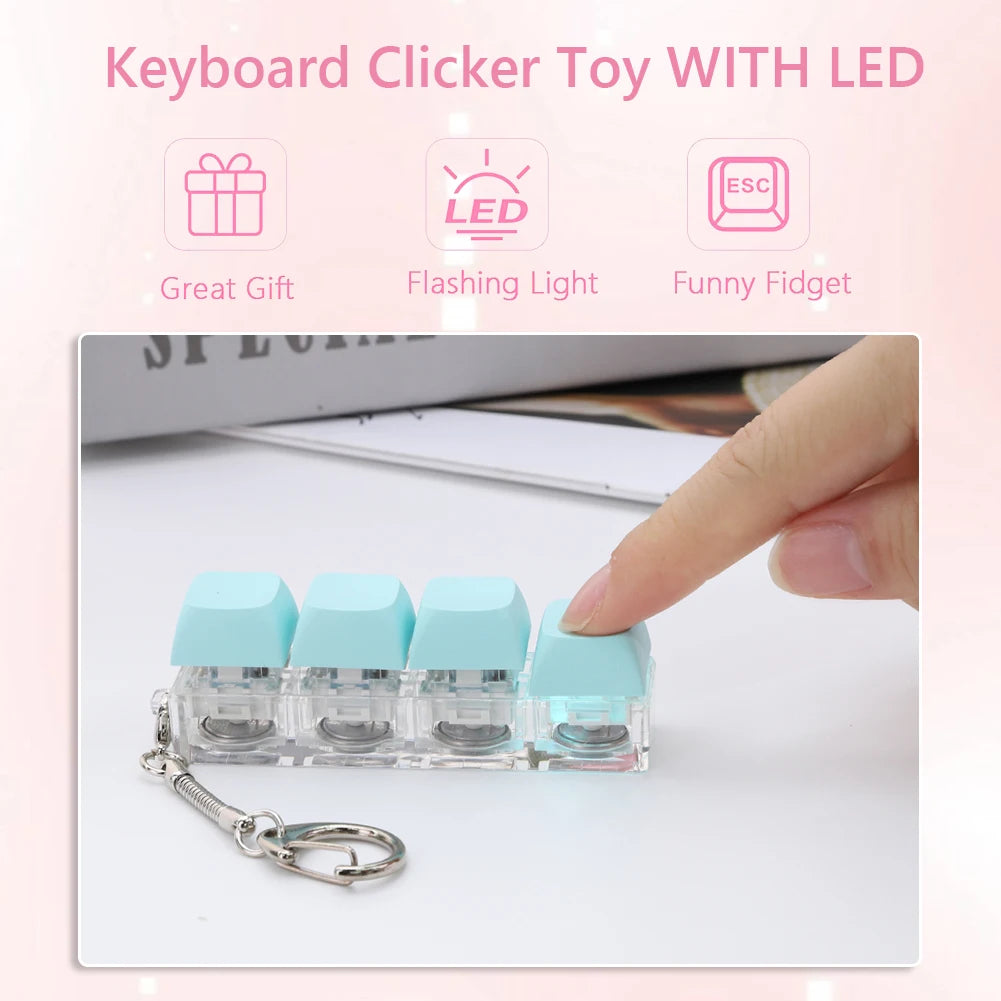 Keyboard Decompression  4 Keys Keyboard Clicker  with LED Light Keyboard Fidget  Mechanical Key  for Adult and Kids