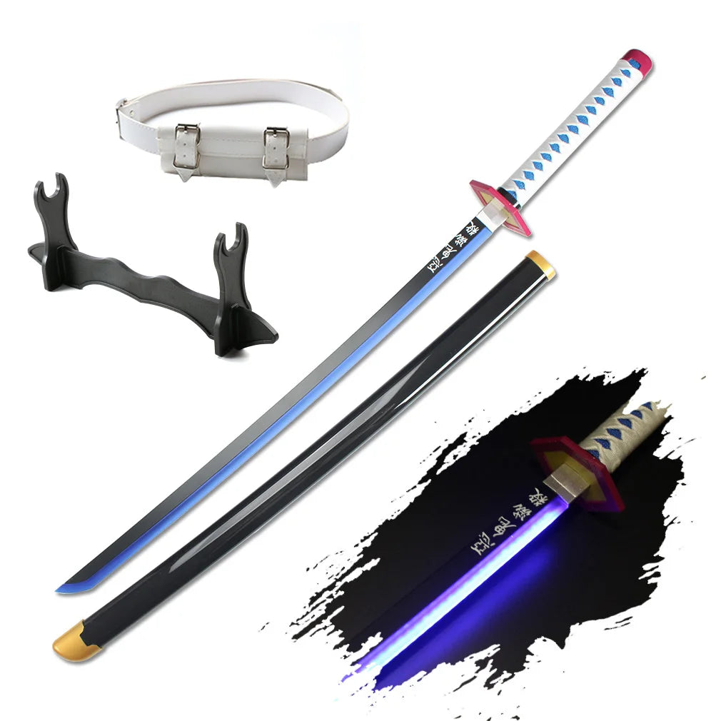 104Cm /41" Tanjirou Giyuu Sanemi Anime Demon Slayer Katana Light Up Toy Sword Cosplay Comes With Belt And Sword Holder