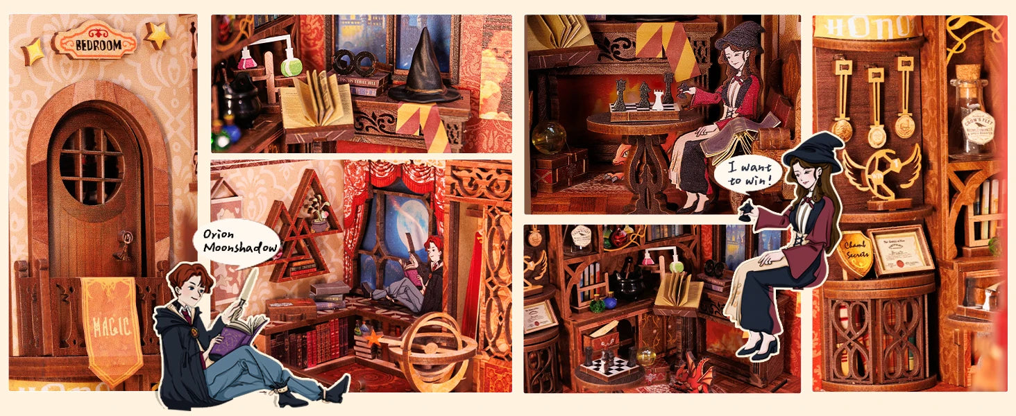 CUTEBEE Wooden Dollhouse Kit Miniature Doll House Kits Booknook Bookshelf Book Nook with Dust Cover Bookends Christmas Gift