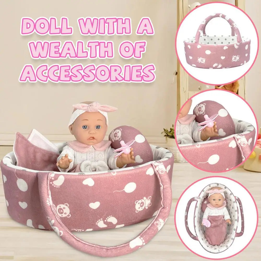 Reborn Doll Set Handbasket Reborn Doll Simulated Toddler Dolls Baby Doll Playset With Accessories Pink Pacifier Clothes Quilt