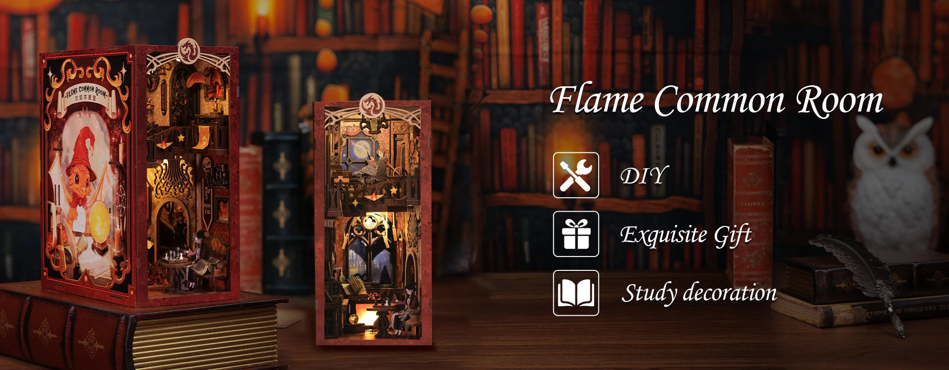 CUTEBEE Wooden 3D Puzzle DIY Book Nook Kit Miniature Dollhouse with Light Dust Cover Bookshelf Insert for Child Birthday Gift