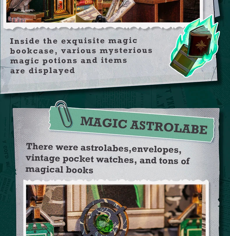 CUTEBEE Wooden 3D Puzzle DIY Book Nook Kit Miniature Dollhouse with Light Dust Cover Bookshelf Insert for Child Birthday Gift