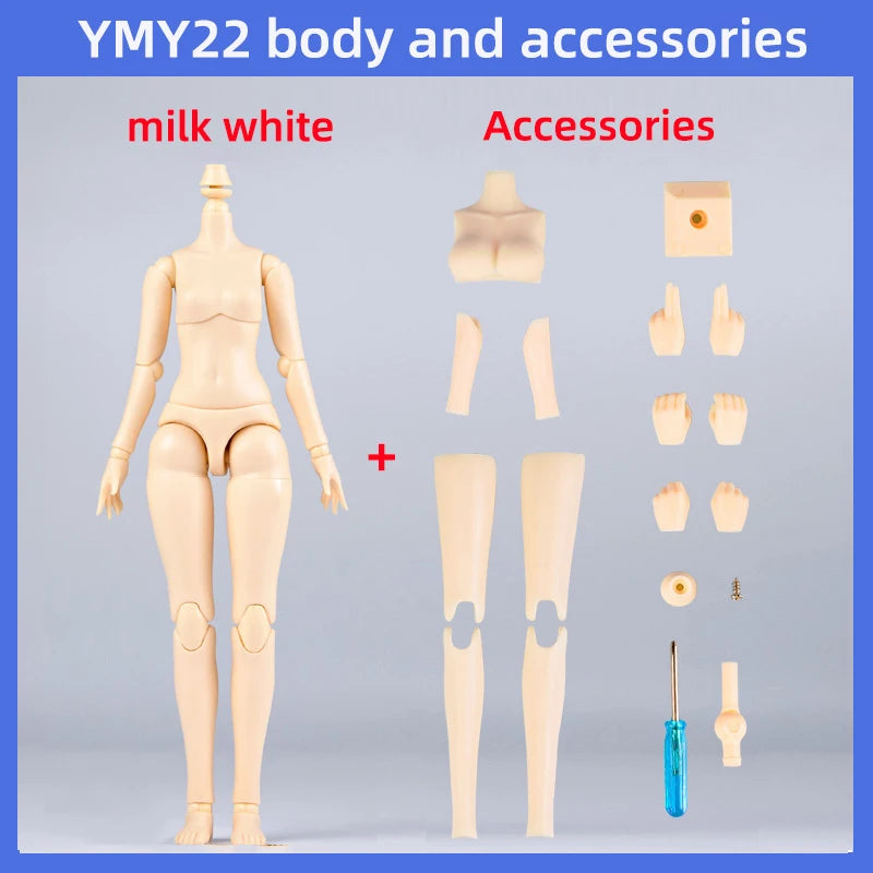 20cm 21cm YMY Body Super White Milk White Girl Body for Ob22, Ob24, Blyth, ICY, DBS, 1/6bjd Doll Head Movable Joint Doll Body