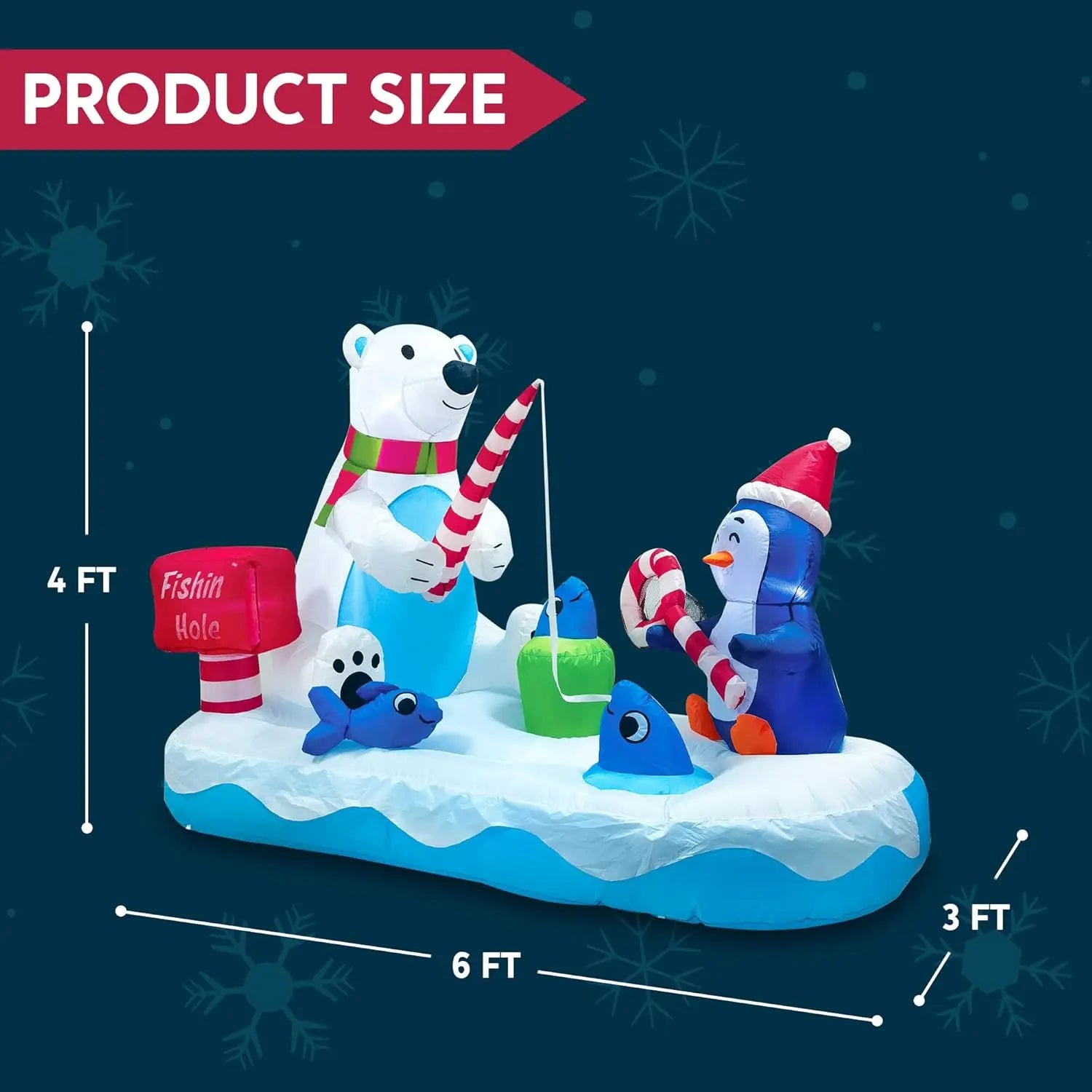 JOYFY 6 FT Long Christmas Inflatable Penguin & Polar Bear Decoration,Blow Up Yard Decoration for Christmas Party Decorations